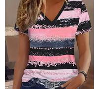 TEMU T-shirt a maniche corte ed elegante con scollo a V, caratterizzata da una pittura astratta stampata in 2D con tie-dye sfumato, rosa e , perfetta per un look casual nella estate da donna
