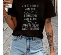 TEMU T-shirt con stampa "Si Lo So E Difficile Starmi Dietro", maglietta a maniche corte con casual per estate e , abbigliamento da donna
