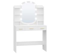 TEMU Tavolo da Toeletta Moderno con Specchio Ovale e Contenitore (3 Cassetti + 6 Ripiani) - Scrivania da Trucco Montabile Adatta per Camera da Letto, Spogliatoio, Regalo, Pannello di Particelle e MDF