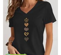 TEMU Top casual da donna a maniche corte con scollo a V, 100%, per e l'estate. Caratterizzata da un'originale stampa con cuore e corona, perfetta per la casa e le uscite.