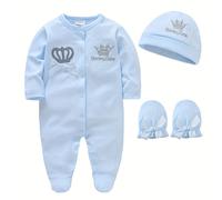 TEMU tutina con piedini, a corona e maniche lunghe per neonata, pagliaccetto con piedini + cappellino + guantini per neonata e , perfetta per l'esterno