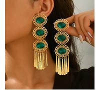 TEMU Un di orecchini a catena con nappa e gemma ovale, motivo traforato , e , vintage, adatti per l'uso e come regalo per le feste