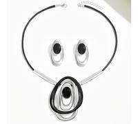 TEMU Un elegante set di tre pezzi con orecchini e ciondolo a forma di ovale geometrico traforato, per un stile unico e americano