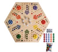 TEMU Un gioco da tavolo in legno con un design a scacchiera, per 2 a 6 giocatori. Questo gioco da tavolo a a velocità rapida 6 colori, 24 biglie e 6 dadi.