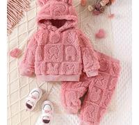 TEMU Un set due pezzi e per neonate con motivi a animati, tessuto felpato , design con orecchie 3D, una maglia con cappuccio e pantaloni lunghi, per l'inverno l'outdoor.