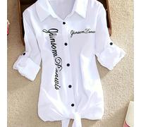 TEMU Una camicia che può indossata a maniche lunghe o corte, con stampe di lettere e perfetta per un look casual da donna.