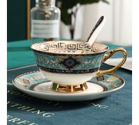 TEMU Una di eleganti e premium tazze da caffè in porcellana d'Europa con design bohémien, ideali per bevande , per la casa o l'ufficio, dimensione 7Oz, set da tè in ceramica con tazze, e cucchiai