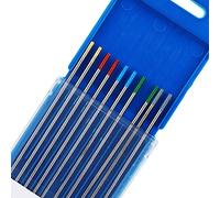 TEN-HIGH Elettrodo di tungsteno da 1,6 x 150 mm, 2 pezzi di tungsteno puro + 2% di cerio (grigio) + 2 pezzi 1,5% lantanio (oro) + 2% lantanio (blu) + 2 pezzi 2% torio (rosso)