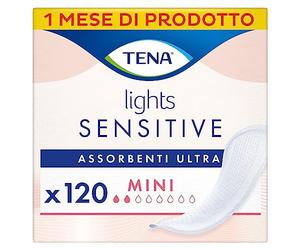 TENA Lights Sensitive Ultra Pads - Mini - Assorbenti Ultra per perdite urinarie leggere e pelle sensibile - Privi di profumi e coloranti - 120 pezzi, 6 x 20