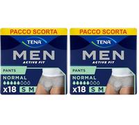 TENA MEN Boxer assorbenti Pants Normal per perdite urinarie, Elasticizzati, Monouso, per Uomo, taglia S/M, 18 pezzi, Colore Grigio (Confezione da 2)