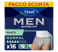 TENA MEN Boxer Assorbenti Pants Normal, Taglia L/XL, 16 Pezzi | Per Perdite Urinarie, Elasticizzati e Monouso, Specifico per Uomo, Colore Grigio
