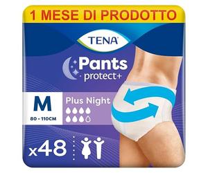 TENA Pants Plus Night, Taglia Media (M), Pacco Scorta Mensile - Mutandine Assorbenti, Elasticizzate e Monouso, per Perdite Urinarie, Unisex, Discrete e Confortevoli, 4 confezioni x 12 pezzi