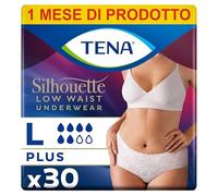 TENA Silhouette Mutandine a Vita Bassa, Assorbenti, per Perdite Urinarie, Elasticizzate, Monouso, per Donna, Large (L), 3 Confezioni x 10 pezzi