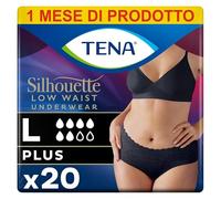 TENA Silhouette Noir Mutandine Assorbenti Donna, Vita Bassa, L, 20 Pezzi | Colore Nero, Elasticizzate e Monouso, per Perdite Urinarie, Design Femminile