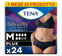 TENA Silhouette Noir Mutandine Assorbenti Donna, Vita Bassa, M, 24 Pezzi | Colore Nero, Elasticizzate e Monouso, per Perdite Urinarie, Design Femminile
