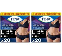Tena Silhouette, Noir, Vita Bassa, Taglia L, 20 Mutandine, per Perdite Urinarie, Elasticizzate, Monouso, per Donna (Confezione da 2)