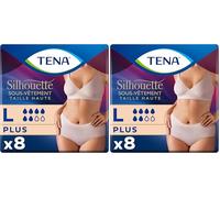 TENA Silhouette Plus Size - Biancheria intima assorbente usa e getta, per incontinenza da donna, mutandine per perdite urinarie da moderate a forti - crema, taglia L - 8 mutandine (Confezione da 2)