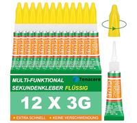 Tenacore Confezione da 12 x 3 g di colla istantanea extra forte, super colla impermeabile per riparazioni rapide, colla liquida trasparente per modellismo, plastica, porcellana, legno, vetro e molto