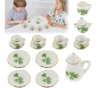 TenaLucy 15 Pezzi Set Da Tè,1:12 Miniatura Strumenti Dollhouse Gnomi Set Da Tè in Ceramica Accessori per Casa Delle Bambole in Miniatura Tazze in Porcellana,Natale Capodanno Regalo per Bambini