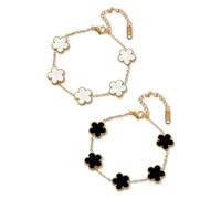 TenaLucy 2 Pezzi Bracciale A Forma di Trifoglio,Braccialetto Portafortuna da Donna Parure Gioielli Donna Bracciale Quadrifoglio Porta Super Fortuna Set di Gioielli Regali di Amicizia (Bianco+Nero)