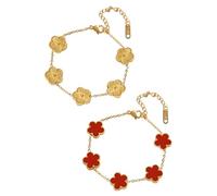 TenaLucy 2 Pezzi Bracciale A Forma di Trifoglio,Braccialetto Portafortuna da Donna Parure Gioielli Donna Bracciale Quadrifoglio Porta Super Fortuna Set di Gioielli Regali di Amicizia (Oro+Rosso)