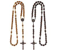 TenaLucy 2 Pezzi Collana Rosario Croce Cattolica Legno Medaglia Gesù Cristo San Benedetto