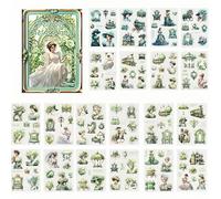 TenaLucy 20 Pezzi Scrapbooking Kit Scrapbook Scrapbooking Adesivi Kit scrapbooking Accessori Bullet Journal Adesivi PET Giardino Stickers（Danse d'émeraude）