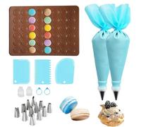 TenaLucy Stampi in Silicone Macarons,39X29Cm Macaron Baking Mat Kit Pasticceria Professionale Decorazione la Torta Kit di Utensili,con 12 Punte Sac A Poche Riutilizzabile,3 Fresa per Dolci Spatola