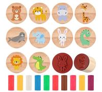 Tenare 10 Timbri in Legno e Plastilina Contenere 10 Timbri di Animali in Legno per Bambini e 10 Plastilina Multicolore per Ragazzi Ragazze Regalini per Feste Regali di Compleanno per Baby Shower