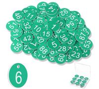 Tenare 100 Etichette Numerate in Plastica 1-100 per Bagagli, Verde, Bianco | Impermeabili con Foro, Piccole Identificative, Senza Anelli Portachiavi, Gettoni Numerati, Per Guardaroba Hotel
