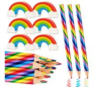 Tenare 18 Matite Colorate Arcobaleno e 18 Gomme da Cancellare in Plastica Matitone Colorato 4 in 1 Gommine 2B Morbide Flessibili Cancelleria per Bambini Adulti Scuola Ufficio