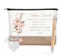 Tenare 3 Pezzi Regali Addio e Ringraziamento per Colleghi Dipendenti Trousse Cosmetici con Frase Penna a Sfera Portachiavi(Vielen Dank für das Zuhören)