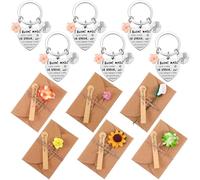 Tenare 6 Set di Regali per Amici Regali di Amicizia per Natale Compleanno | 6 Portachiavi Amicizia in Acciaio Inox, 6 Buste per Biglietti di Auguri con Fiori Secchi, per Migliore Amico Donna