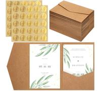 Tenare Buste Tascabili in Carta e Sigilli di Ceralacca Autoadesivi per DIN A6 Buste Biglietti d'Invito Partecipazioni di Nozze Inviti di Compleanno(Colore Carta Kraft,50 Pezzi)
