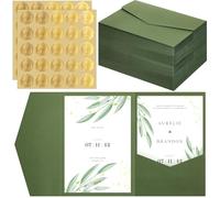 Tenare Buste Tascabili in Carta e Sigilli di Ceralacca Autoadesivi per DIN A6 Buste Biglietti d'Invito Partecipazioni di Nozze Inviti di Compleanno(Verde,50 Pezzi)