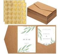 Tenare Buste Tascabili in Carta e Sigilli di Ceralacca Autoadesivi per DIN A6 Buste Biglietti d'Invito Partecipazioni di Nozze Inviti di Compleanno(Colore Carta Kraft,30 Pezzi)