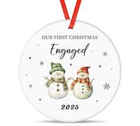 Tenare Our First Christmas Engaged Ball Ceramic Engagement Decoration Couples Snowman Design Ornament for Christmas Tree Engaged Couple Gift 1st Xmas 2025 Ornament Christmas