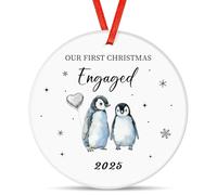 Tenare Our First Christmas Engaged Bauble Ceramic Engagement Decoration Coppie Penguin Design Ornamento per albero di Natale Fidanzato Coppia Regalo 1 ° Natale 2025 Ornamento Natale