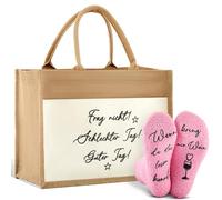 Tenare Regali divertenti per le donne amanti del vino Frag Nicht Schlechter Tag Guter Tag Borsa tote da donna in iuta Wenn Du Das Lesen Kannst Bring Mir Wein Calzini Rosa in Cotone