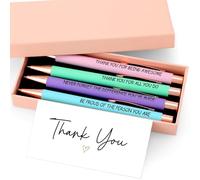Tenare Set di 4 penne a sfera con inchiostro nero e confezione regalo con biglietti di apprezzamento, ispirazione, pensionamento, compleanno, Natale, insegnanti, ufficio, regali di scrittura (vivace)