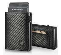 TENBST Portafoglio Uomo Slim Piccolo | Porta Carte di Credito con Rfid Protection Anticlonazione | Portatessere in Fibra di Carbonio | Portamonete Uomo con ZIP | Idea Regalo, Nero
