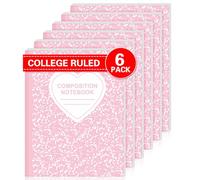 Tenceur Composition Notebook College Ruled Paper Assorted Marble Aesthetic Composition Notebook for Back to School 110 Page 7-1/2" x 9-3/4" Journal Gifts for First Day of School (6 Pcs,Pink)