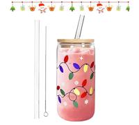 Tencipeda Christmas Color Changing Glass Cup with Lid and Straw Holiday Party Cups Fun Xmas Coffee Cup Cute Birthday Gift for Her or Friends (1 set)