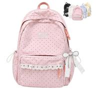 Tencipeda Coquette Backpack Light Yellow Lace Backpack With Bow Accessories, Cute Kawaii Daypack For Laptop, Polka Dot Design (Pink)