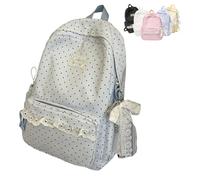 Tencipeda Coquette Backpack Light Yellow Lace Backpack With Bow Accessories, Cute Kawaii Daypack For Laptop, Polka Dot Design (Blue)