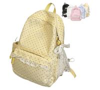 Tencipeda Coquette Backpack Light Yellow Lace Backpack With Bow Accessories, Cute Kawaii Daypack For Laptop, Polka Dot Design (Yellow)