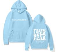 Tencipeda Faith Over Fear Hoodie, Christian Hoodie for Men & Women, Faith Long Sleeve Pullover (Sky Blue,M)