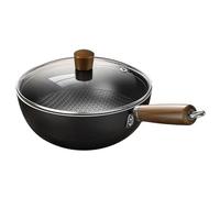 Tencipeda Fish Scale Pattern Flat Bottom Non-Stick Pan with Lid, Uncoated Non-Stick Household Cooking Pan Suitable Cooker Gas for Stir-Frying Frying Simmering (22cm)