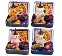 Tencipeda Halloween Teddy Bear in a Box, Halloween Bear in a Box for Trick or Treat with Hat, Blanket, Pumpkin & Cat, Handmade Plush Gift Set for Party Decor & Kids Gifts (4pcs)