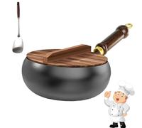 Tencipeda Jinswhdre Cast Iron Skillet, Pure Iron Nonstick Wok Hand-Forged Non-Coated Frying Pan for Gas Induction Large Capacity Spill-Proof Multi-purpose Non-Stick Pan With Lid (wooden,26CM)
